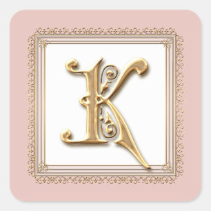 Letter K - Gold & Lace Classic Siegel Quadratischer Aufkleber