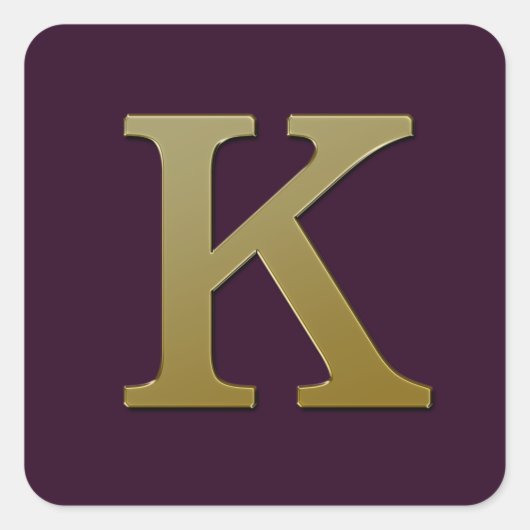 Letter K Gold Square Sticker (Vorderseite)