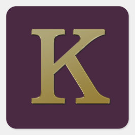 Letter K Gold Square Sticker