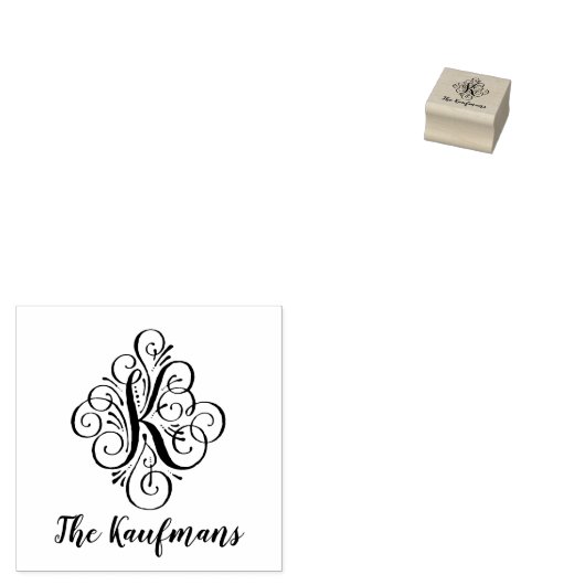 Letter K Initial Elegant Blühe Monogrammname Gummistempel (Stempel)