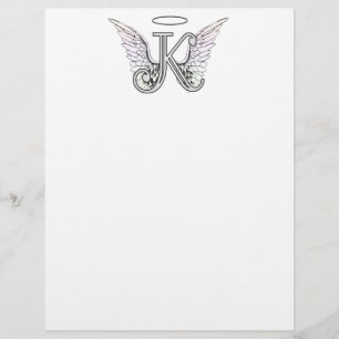 Letter K Initial Monogram mit Angel Wings & Halo