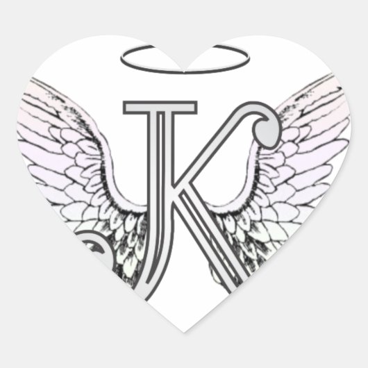 Letter K Initial Monogram mit Angel Wings & Halo Herz-Aufkleber (Vorderseite)