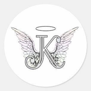 Letter K Initial Monogram mit Angel Wings & Halo Runder Aufkleber