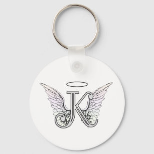 Letter K Initial Monogram mit Angel Wings & Halo Schlüsselanhänger