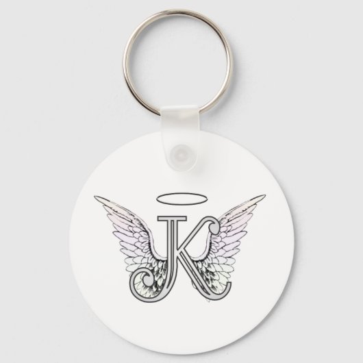 Letter K Initial Monogram mit Angel Wings & Halo Schlüsselanhänger (Vorderseite)