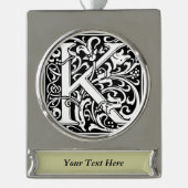 Letter K Medieval Monogram Art Nouveau Banner-Ornament Silber (Vorderseite)