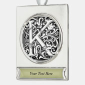 Letter K Medieval Monogram Art Nouveau Banner-Ornament Silber (Links)
