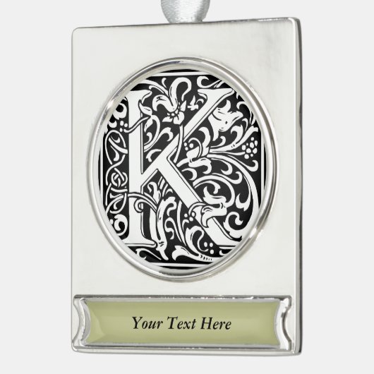 Letter K Medieval Monogram Art Nouveau Banner-Ornament Silber (Links)