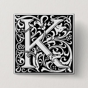 Letter K Medieval Monogram Art Nouveau Button