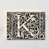 Letter K Medieval Monogram Art Nouveau Einladung (Vorne/Hinten)