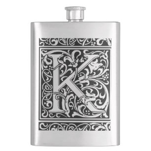 Letter K Medieval Monogram Art Nouveau Flachmann