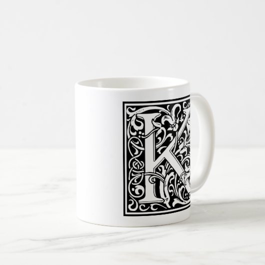 Letter K Medieval Monogram Art Nouveau Kaffeetasse (VorderseiteRechts)