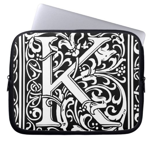 Letter K Medieval Monogram Art Nouveau Laptopschutzhülle (Vorderseite)