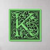 Letter K Medieval Monogram Art Nouveau Leinwanddruck (Vorderseite)