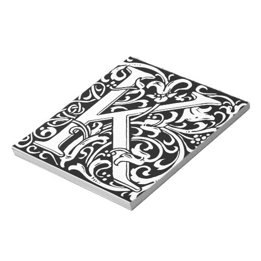Letter K Medieval Monogram Art Nouveau Notizblock (Rotiert)
