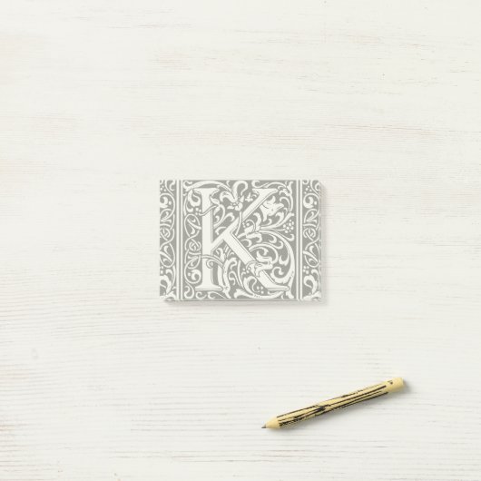 Letter K Medieval Monogram Art Nouveau Post-it Klebezettel (Auf Schreibtisch)