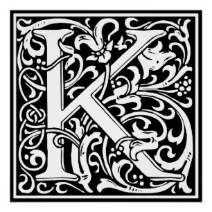 Letter K Medieval Monogram Art Nouveau Poster