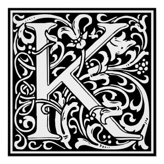 Letter K Medieval Monogram Art Nouveau Poster (Vorderseite)