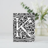 Letter K Medieval Monogram Art Nouveau Postkarte (Stehend Vorderseite)