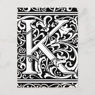Letter K Medieval Monogram Art Nouveau Postkarte