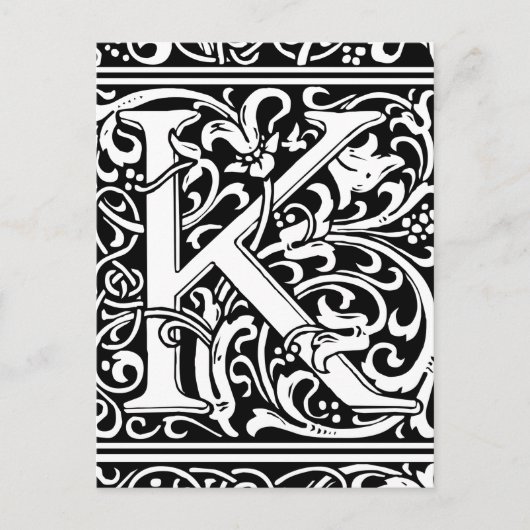 Letter K Medieval Monogram Art Nouveau Postkarte (Vorderseite)