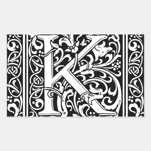 Letter K Medieval Monogram Art Nouveau Rechteckiger Aufkleber (Vorderseite)