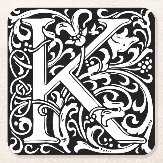 Letter K Medieval Monogram Art Nouveau Rechteckiger Pappuntersetzer (Vorderseite)