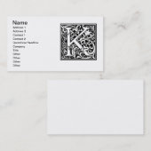 Letter K Medieval Monogram Art Nouveau Visitenkarte (Vorne/Hinten)