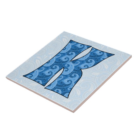 Letter K - Mit Monogramm blaues Paisley, 1,5 cm Ti Fliese (Seite)