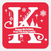 Letter K Monogram Anfangsname Familienname Gruß Quadratischer Aufkleber (Vorderseite)