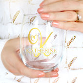 Letter K Monogram Bridesmaid Gift, Modernes Elegan Weinglas Ohne Stiel