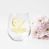 Letter K Monogram Bridesmaid Gift, Modernes Elegan Weinglas Ohne Stiel
