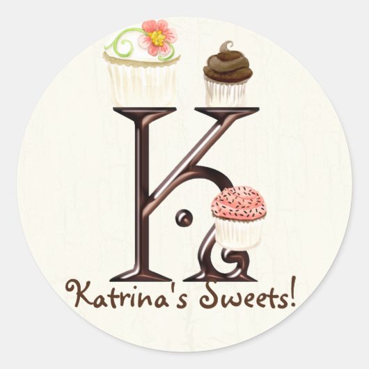 Letter K Monogram Cupcake Logo Business-Aufkleber Runder Aufkleber (Vorderseite)