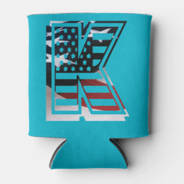 Letter K Monogram Initial Patriotic USA Flag Dosenkühler