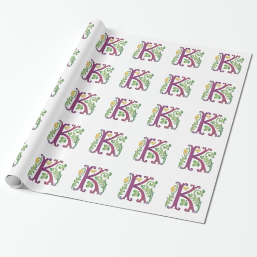 Letter K Monogram-Lilie Geschenkpapier (Ungerollt)