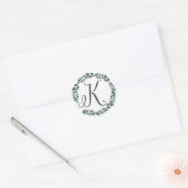 Letter K Monogram Minimalistischer botanischer Lea Runder Aufkleber (Umschlag)