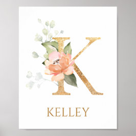 Letter K Monogram Pink Peach Rose Kinderzimmer Pos Poster