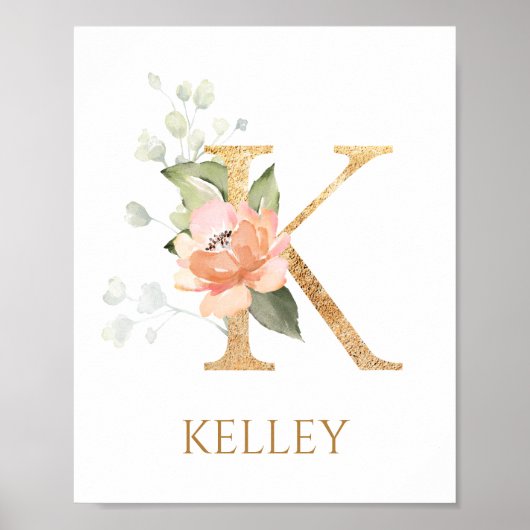 Letter K Monogram Pink Peach Rose Kinderzimmer Pos Poster (Vorne)