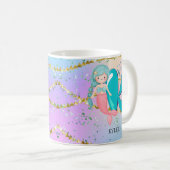 Letter K Monogram Watercolor Niedlich Mermaid Kind Kaffeetasse (VorderseiteRechts)