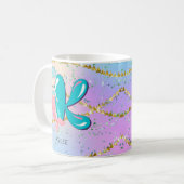 Letter K Monogram Watercolor Niedlich Mermaid Kind Kaffeetasse (Vorderseite Links)