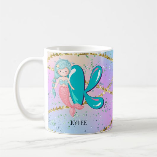 Letter K Monogram Watercolor Niedlich Mermaid Kind Kaffeetasse (Links)