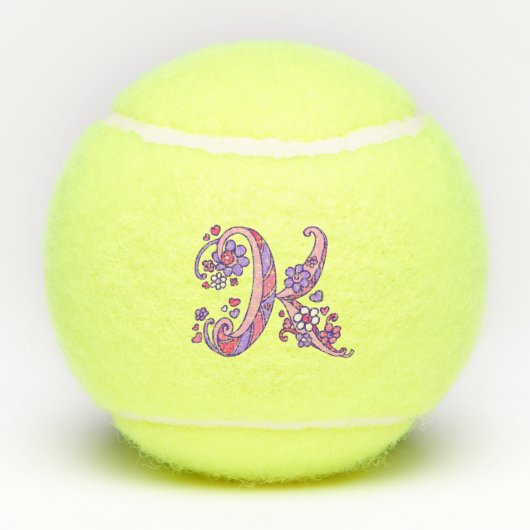 Letter-K-Monogramm-Girls personalisierte Doodart Tennisbälle (Rückseite)