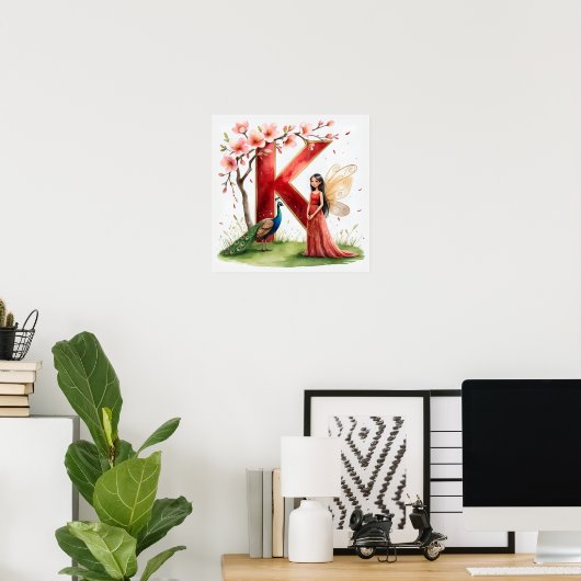 Letter K Peacock Fairy Poster - Elegant Art (Heimbüro)