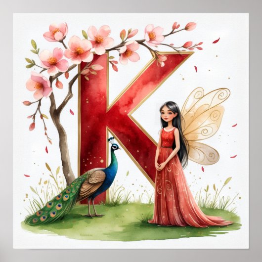 Letter K Peacock Fairy Poster - Elegant Art (Vorne)