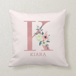 Letter K Pink Watercolor Floral Monogram Kinderzim Kissen