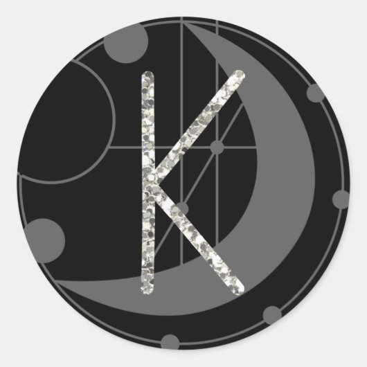 Letter K Rune Rune Monogram Geometric Moon Black Runder Aufkleber (Vorderseite)