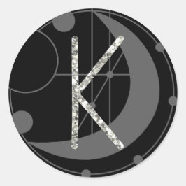 Letter K Rune Rune Monogram Geometric Moon Black Runder Aufkleber