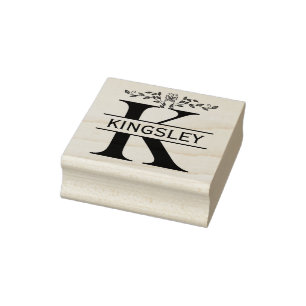 Letter-K-Schmetterling-Blätter Split Monogram Gummistempel