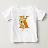 Letter K Sunflower Monogram with Name Baby T-shirt (Vorderseite)