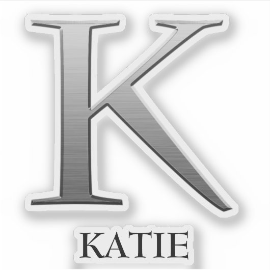 Letter k Two-Tone Silver Gray und Name Aufkleber (Vorderseite)